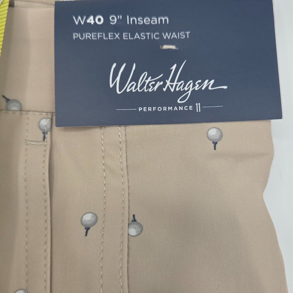 NWT Walter Hagen Performance 11 Golf Shorts 40 inseam 9 inch Beige w/golf tees